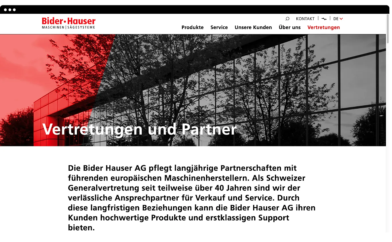 Bider Hauser . Website . Vertretungen