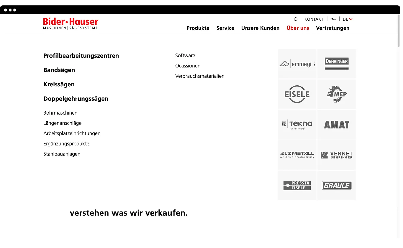 Bider Hauser . Website . Navigation